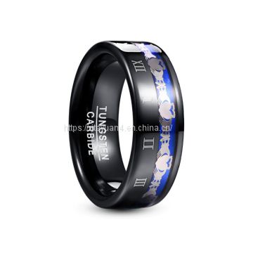 2019 NUNCAD 8mm Wide Tungsten Steel Men's Ring Plating Black Claddagh Pattern Engraved Roman Numeral Tungsten Carbide Ring T228R