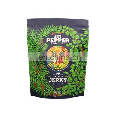 Custom Printed 3 Side Seal Flat Zipper Plastic Ziplock Dried Meat Biltong Food Packaging Bag Beef Jerky Bag