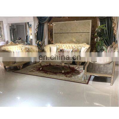 Solid wood European style fabric golden sofa villa/living room furniture