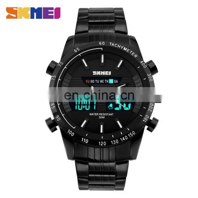 SKMEI 1131 Men Quartz Digital LED Wristwatches Stainless Steel Strap Dual Display Army Military Waterproof Sport Watch
