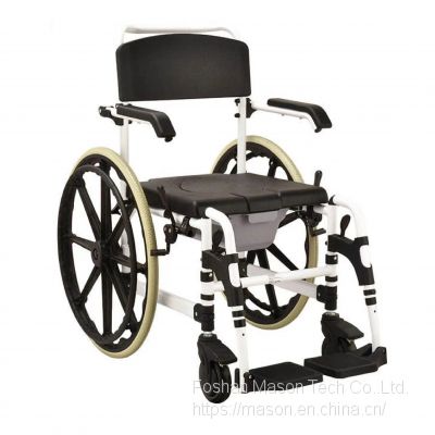 2 in 1 Aluminum Commode Chair and Folding Shower Toilet 20-Inch Wheelchair for Hospital, Disabled Elderly