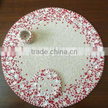 Beaded placemat, coaster and napkin ring set