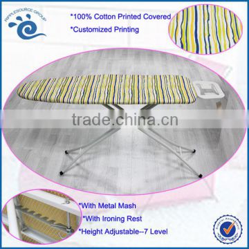 Hotel Office Home Use Large Space Covered With 100% Cotton Printe Adjustable Steel Mesh Ironing Board