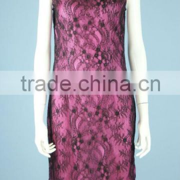 Sleeveless Fashion Cheongsam / Qipao, Black Lace with Contrasting Fuchsia Lining, Hand-made Qipao with Illusion Neckline QP0006