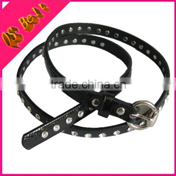 Ladies Fashion Crystal Stone Studded Narrow Leather Belt For Dress