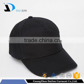 China Factory Daijun New Design OEM High Quality 100%cotton Velcro Black Plain Men Custom 5 Panel Baseball Cap