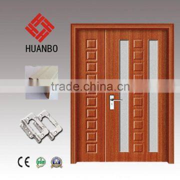 Latest design wooden glass insert one and half door with hardware