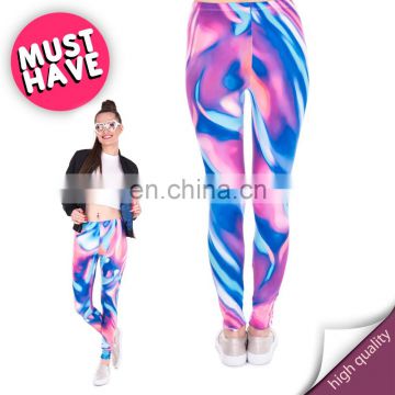 Holographic blue and pink stretch mix femme girl sexy printed print pants sport photo running hot tights leggings for women