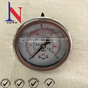 63mm 1.6Mpa Crimped Ring Back Connection Stainless Steel Pressure Gauge
