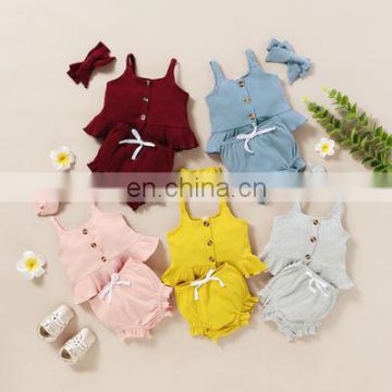 INS foreign trade Europe and the United States baby children's pit strip five-color solid color suit three-piece suit