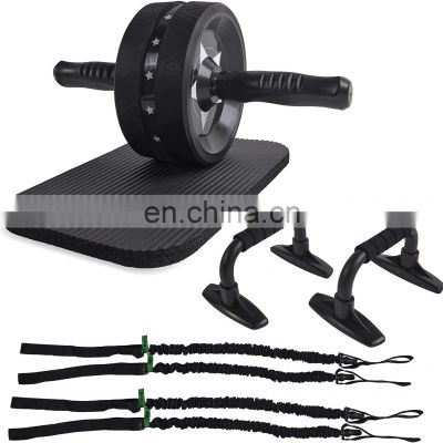 Ab Roller Wheels 5 In 1 Kit Professional Push Up Bar High Quality 2 Pairs Of Resistance Bands Indoor With Mat