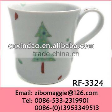 Flare Shape Popular Christmas Print White Promotion Reusable Ceramic Tea Cup for Gift