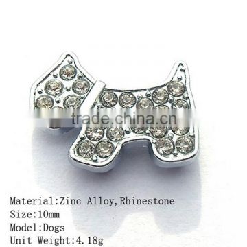 10mm Rhinestone Zinc Alloy Dog Shape Slide Charms Wholesale Jewelry For Pet Collar Or Braceletets