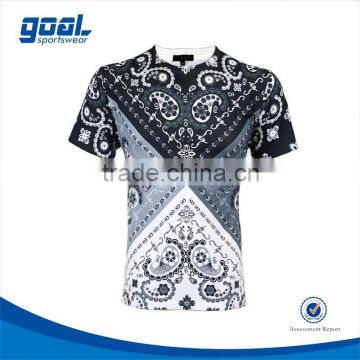 Oem college neck white sublimation polyester t-shirt
