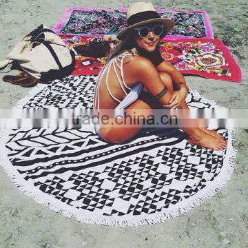 100% cotton good quality large round beach towels with tassels