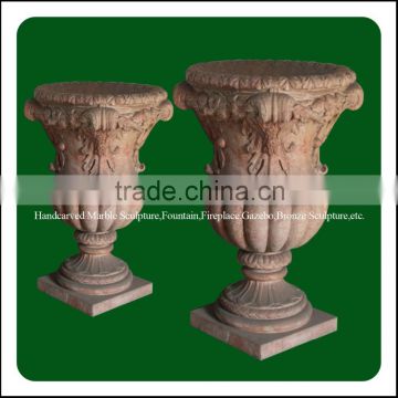 Hand Carved Outdoor Garden Decorative Stone Pot For Sale