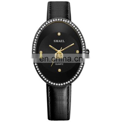 SMAEL 1882 Women Casual Oval Thin Dial Quartz Watches Diamond Business Elegant Ladies Bracelet Wristwatch