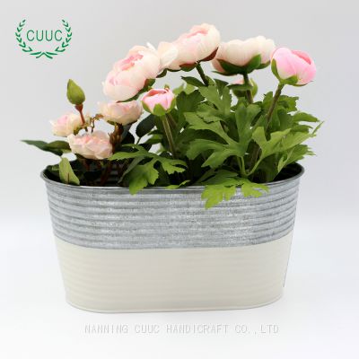 CUUC Galvanised Bucket Oval Metal Flower Pot in Different Color Horticulture Garden Flower Planter