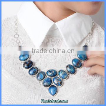 Wholesale Blue Color Regalite Statement Fashion Gemstone Necklaces GN-N028