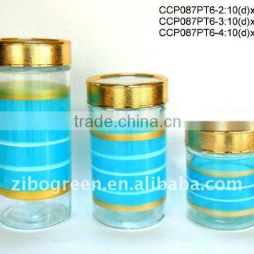 round glass jar with hand-painted design with golden plastic lid(CCP087PT6)