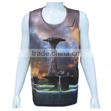 wholesale 100% polyester full printed mens gym singlets workout tank tops , custom made mens gym clothing , mens gym wear