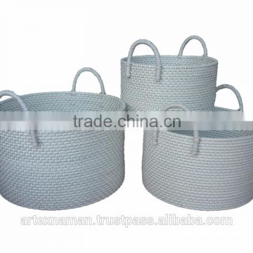 Set of 3 White Rattan Baskets with handles / Vietnam Best-selling Storage baskets