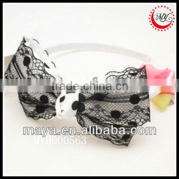 Black and White dot print lace ribbon bow hair band girls headband