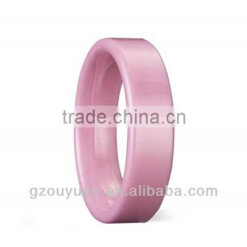Pipe Cut Pink Ceramic Ring, Women's Pink Ceramic Ring