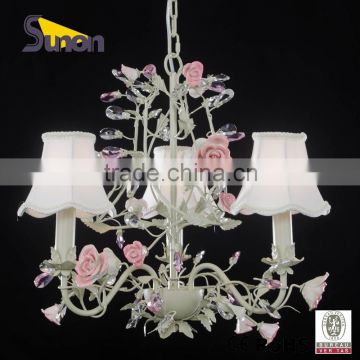 SD0730-3 Factory Price 3 Light Decorative Hall Wrought Iron Ceramic Flower Fancy Chandelier/Hanging Lamp