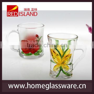 2016 elegant hand painted rose pattern glass tea cup with handle