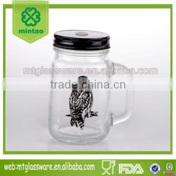 15oz Glass Mason Jar with owl decal