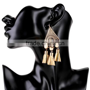 Vintage ethnic alloy plated tassel pendant drop earrings for women