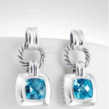 Sterling Silver 925 Design Inspired DY Blue Topaz Cushion Earrings