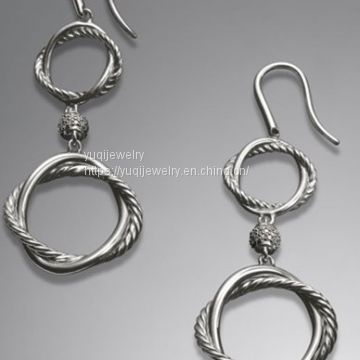 Sterling Silver Jewelry Pave Diamond Infinity Drop Earrings(E-097)