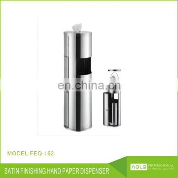 Stainless steel dustbin with upright wipe wet dispenser holder