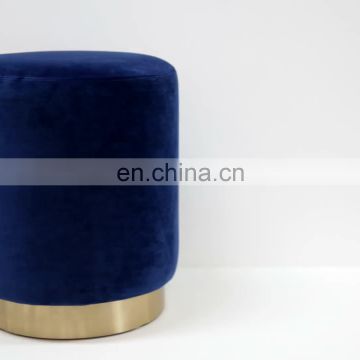 Reatai high quality round velvet fabric contrast color wood puff stool ottoman contrast color