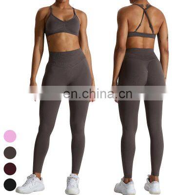 Wholesale Seamless Sports Suit Quick Dry Outdoor Running 2 Piece Suit Sport Bra Leggings Seamless Gym Fitness Yoga Set For Women