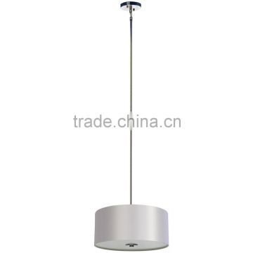 3 light chandelier(Lustre/La arana) in chrome finish with large round 16" prestine white fabric shade