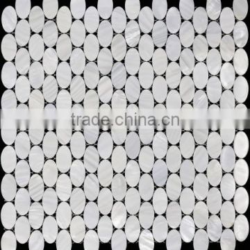 Oval pure White freshwater shell mosaic tile,bathroom tile