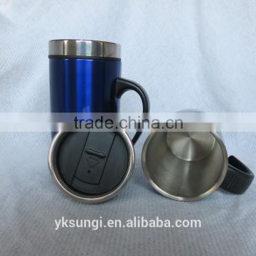 Double wall travel coffee cup with handle
