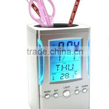 hot sale color change flash light digital clock with pen holder