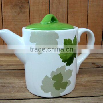 Household Ceramic Teapot with Green Leaves Decal