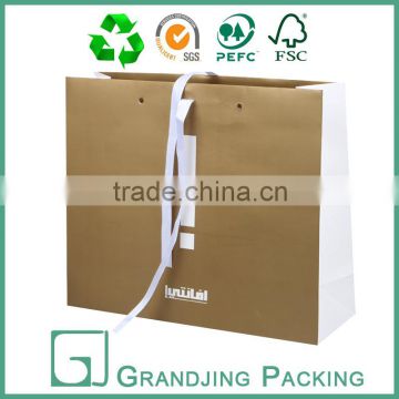 Fashion famous brand paper bag with ribbon handle