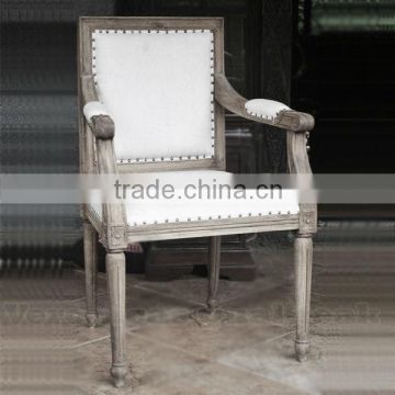 Antique Distressed Linen Upholstered Dining Armchairs
