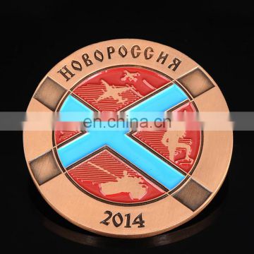 Cheap wholesale customized logo debossed with color filled in copper plated coin