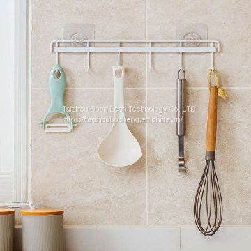 Bathroom Kitchen Ware Towel Hooks Hanger with 6pcs Hooks Self-adhesive Traceless Hook