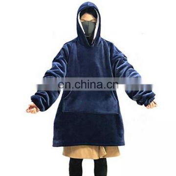 Custom giant pocket design oversized sherpa sweatshirt wearable huggle blankets hoodie robe hooded blanket for adults