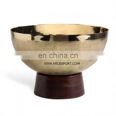 wooden base metal bowl