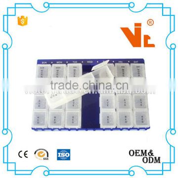 V-PB029 7 day 28 compantment plastic print logo pill box with tray