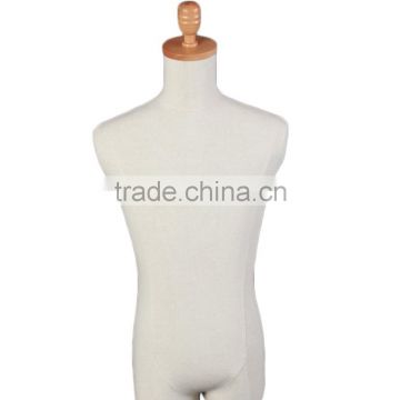 Leather wraped upper male torso mannequin with wooden wrapped wth fabric mannequin